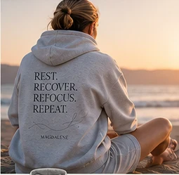 Grey “Rest. Recover. Refocus. Repeat.” hoodie