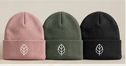 Beanies in rose, sage and black